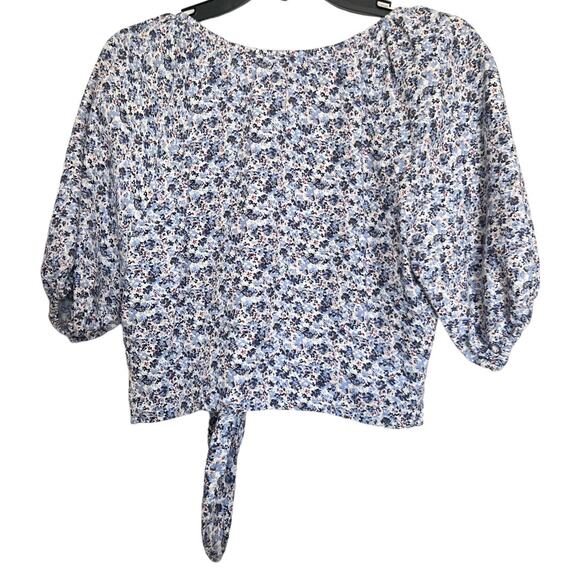Abercrombie & Fitch Linen Blend Floral Tie Front Crop Blouse Size S - Picture 3 of 10